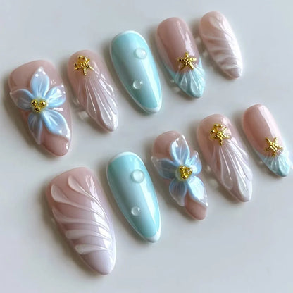 24Pcs Pink Almond False Nails Butterfly Ballet with French Design Wearable Fake Nails Simple Artificial Press on Nails Tips Art