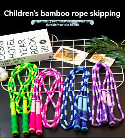 Wholesale adult and children's skipping ropes with colorful soft beads and bamboo nodes. Children's skipping ropes