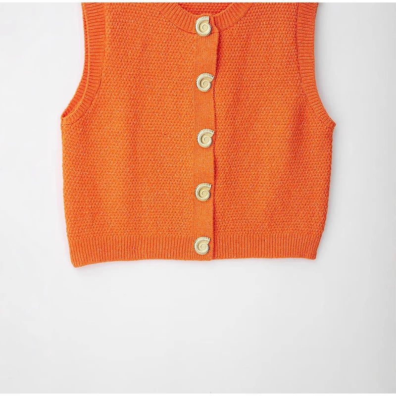 Elegant Unique Button Women's Cardigan Casual O-neck Knitted Single Breasted Sleeveless Blouse Female Summer Lady Office Wears