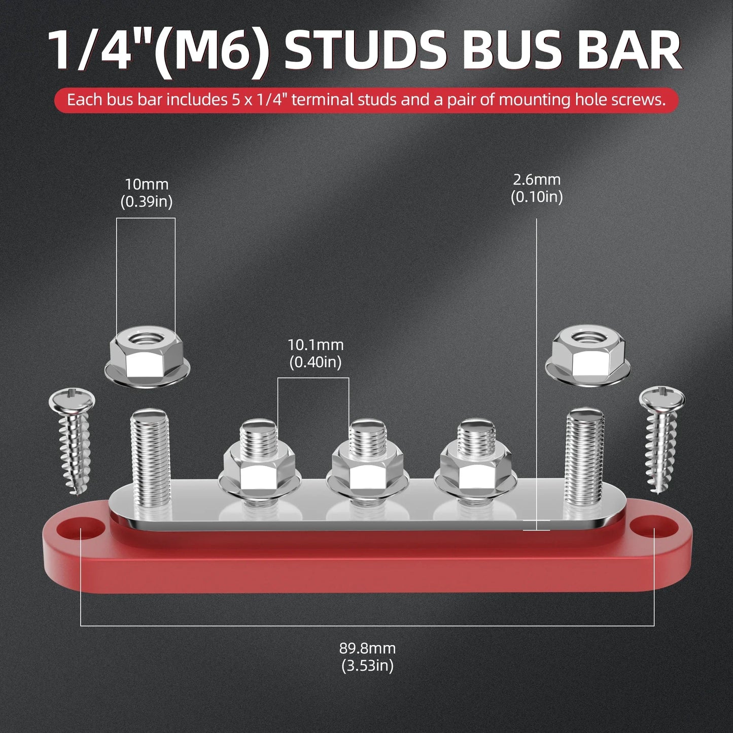 150A Terminal Bus Bar 5*M8 Studs Battery Power Distribution Block Red Black 12V Car Busbars for Automotive Marine Boat