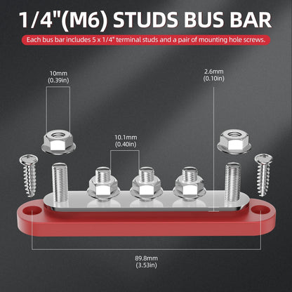 150A Terminal Bus Bar 5*M8 Studs Battery Power Distribution Block Red Black 12V Car Busbars for Automotive Marine Boat