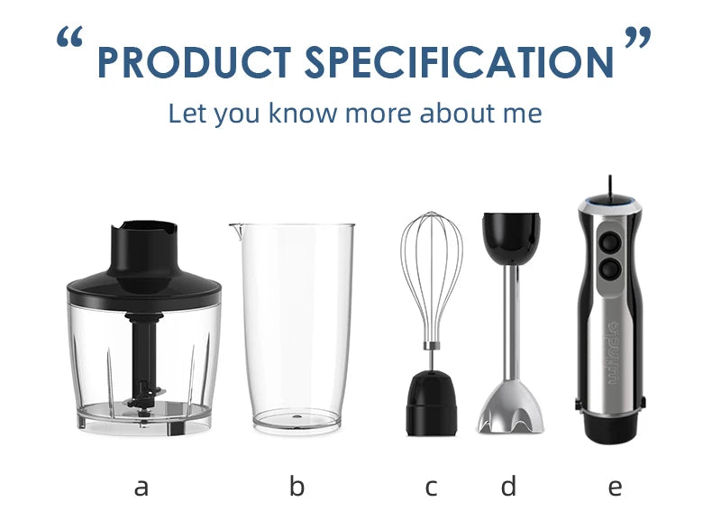 Wancle 1000W Immersion Hand Blender 4 in 1 Powerful Stick Blender Mixer 16 Speeds Adjustable for Protein Shakes Whipped Cream