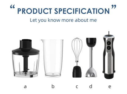 Wancle 1000W Immersion Hand Blender 4 in 1 Powerful Stick Blender Mixer 16 Speeds Adjustable for Protein Shakes Whipped Cream