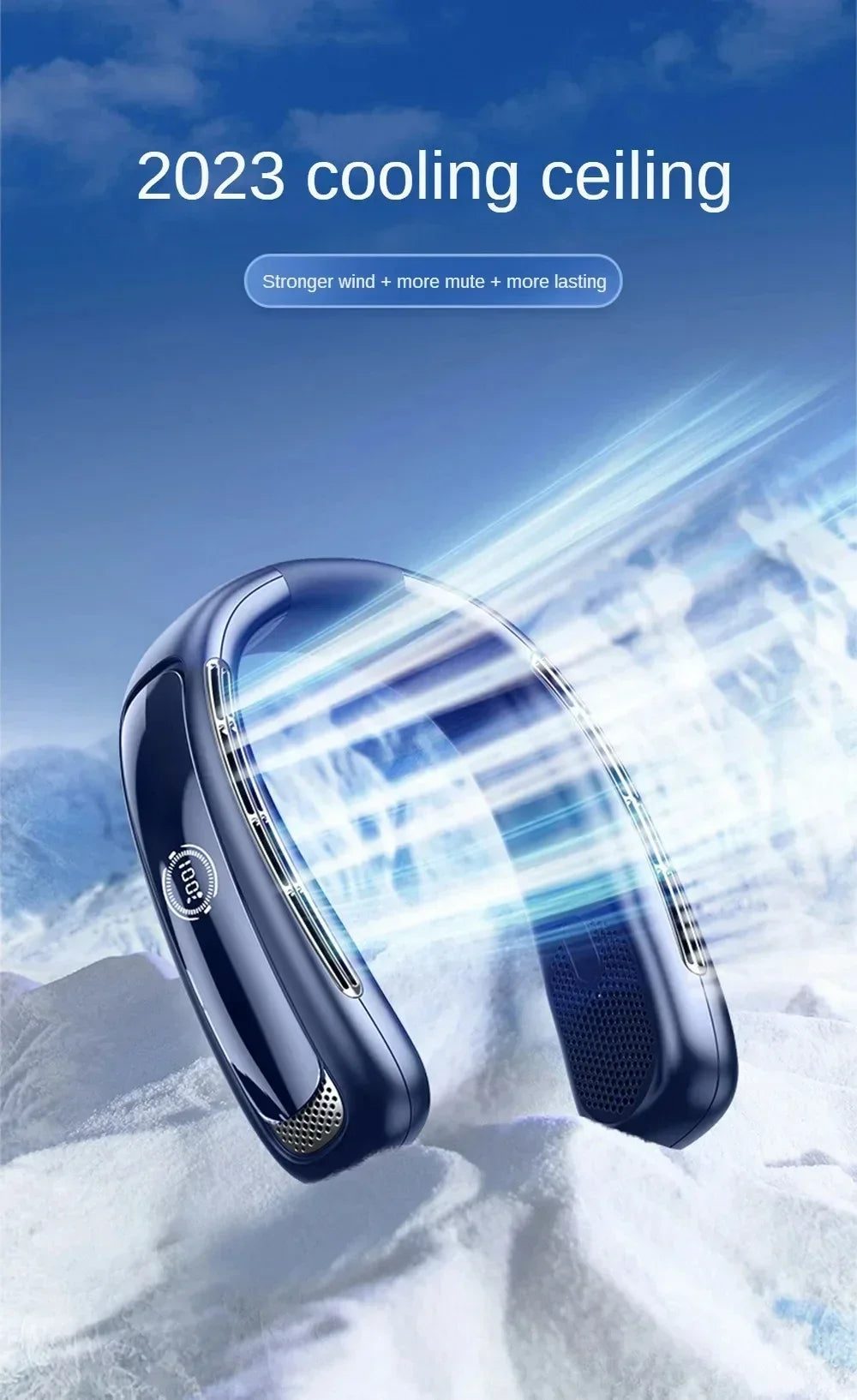 15000mah Portable Neck Fan Smart Digital Display USB Rechargeable Outdoors Bladeless Silent Cooling Neck Fan For Summer Sport