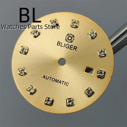 BLIGER 24.5mm Watch Dial Hand Set Sunburst Gray Rose White Mother Pearl Dial Roman Diamond Index Fit NH05 Movement Women Watches