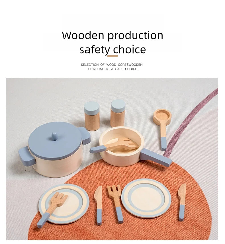 Wooden children's simulation kitchen toys, early education educational toys, simulation pots and pans, food, role-play chef