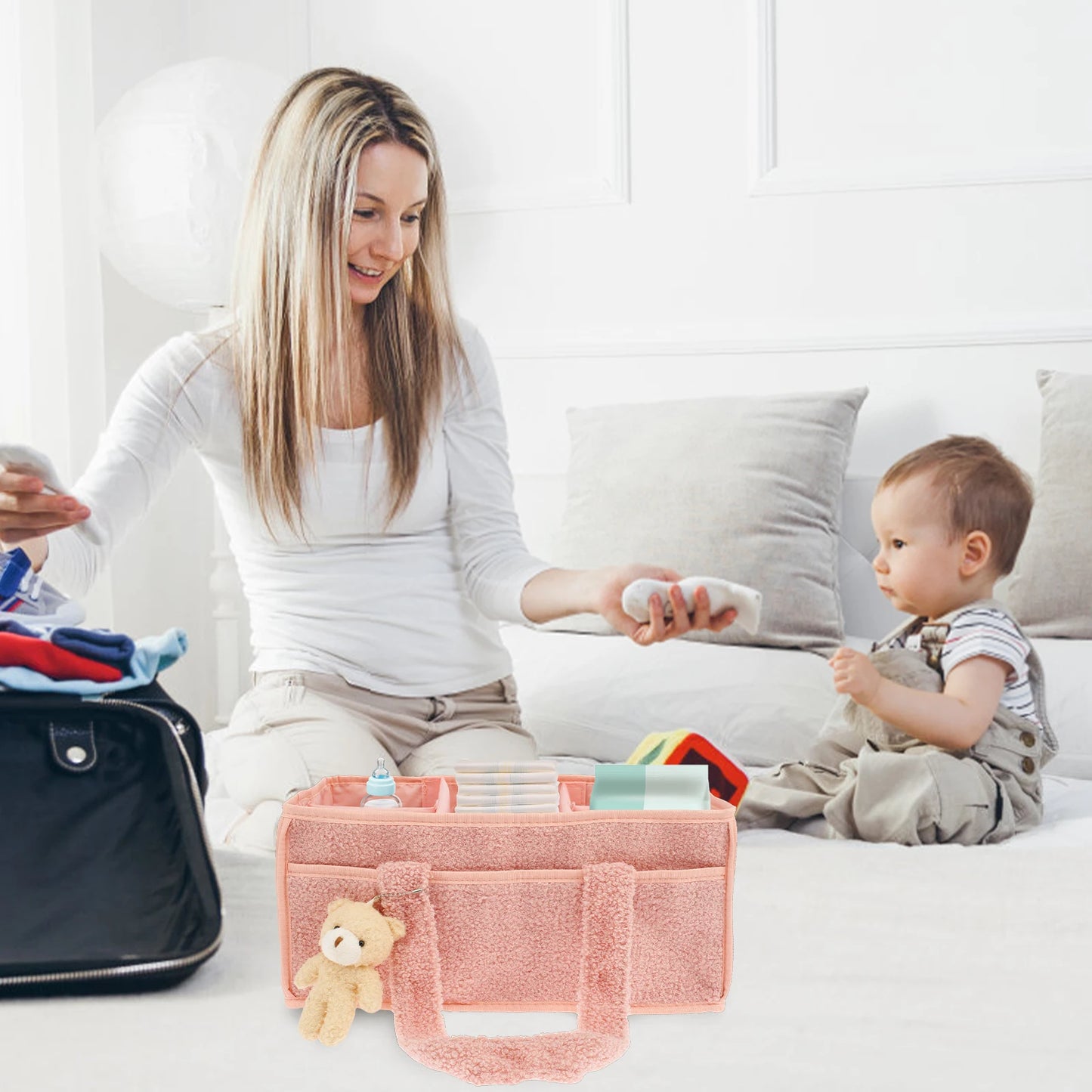 Diaper Bag for Baby Newborn Portable Diaper Caddy Organizer with Handle Large Pocket Diaper Bags Organizer for Baby Care