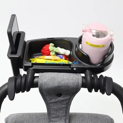 090B 3 in 1 Strollers Milk Bottle Cup Holder for Snacks & Drink Strollers Tray Phone Holder Detachable Tray