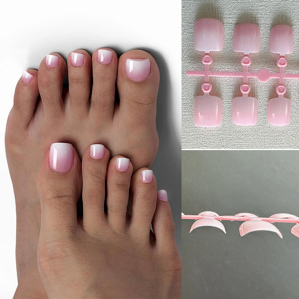120pcs Square ToeNail Tips - Short French Tip Press On Toenails Pink Soft Gel Toe Nail Tips Full Cover Fake Toe Nail Extensions