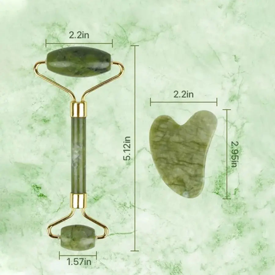 Gua Sha Tool Facial Beauty Device Body Massage Device Facial Roller Exquisite Skincare Scraping Sheet Combination Set Green