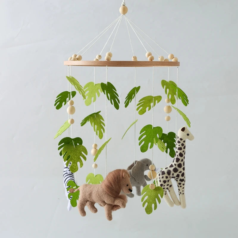 Baby Crib Mobile Rattle Toy For 0-12 Months Cartoon Felt Forest Animal Bed Bell Hanging Wooden Bracket Mobile Newbaby Rattle Toy