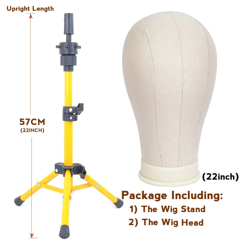21-23inch Canvas Block Head Mannequin Wig Head Wig Stand Tripod with Head Mannequin Head Wig Display Styling Head With Stand