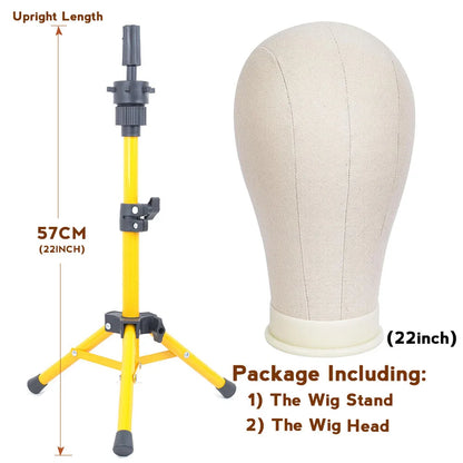 21-23inch Canvas Block Head Mannequin Wig Head Wig Stand Tripod with Head Mannequin Head Wig Display Styling Head With Stand