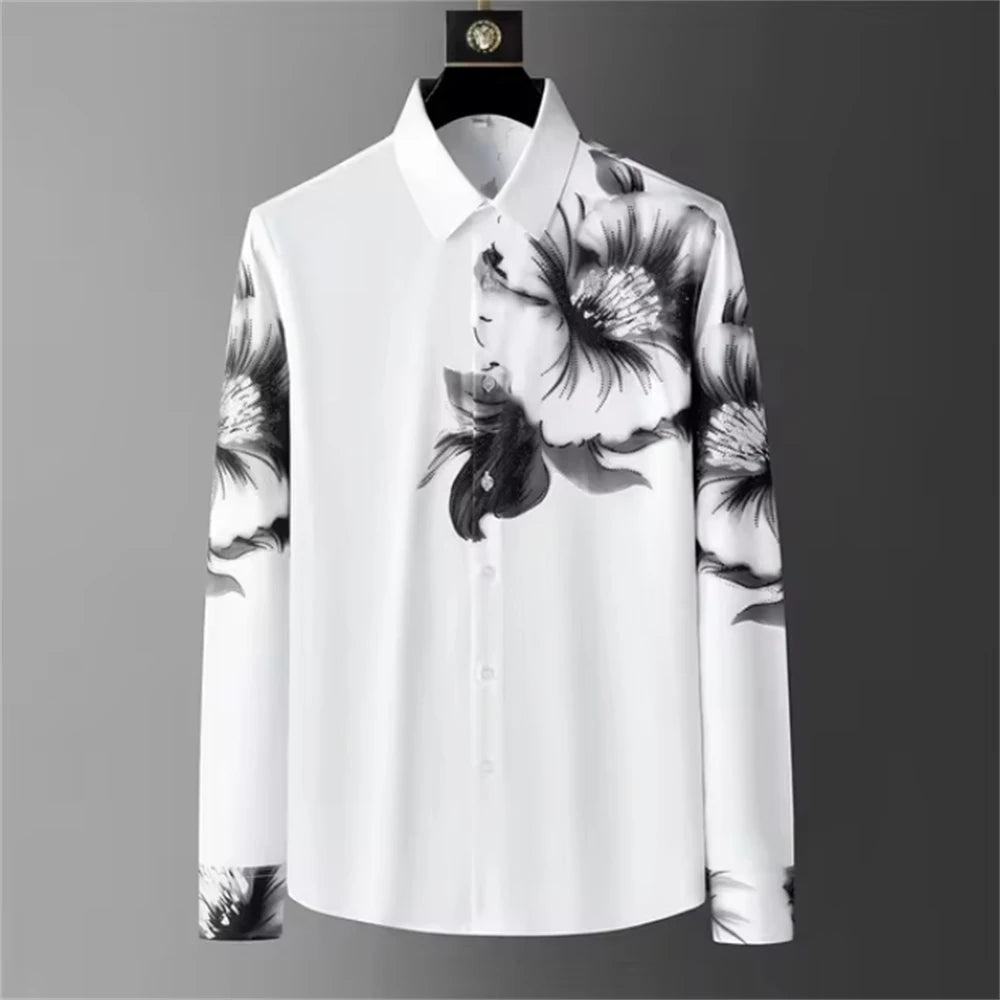 Luxury Printed Shirt Men's Long Sleeve Slim Casual Shirt High Quality Fashionable Popular Korean Extra Large Size Men's XS-6XL