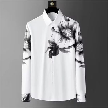 Luxury Printed Shirt Men's Long Sleeve Slim Casual Shirt High Quality Fashionable Popular Korean Extra Large Size Men's XS-6XL