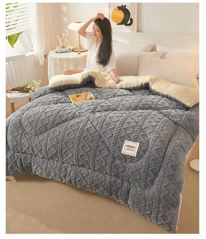 Super Thick Weighted Winter Blanket for Bed Faux Lamb Cashmere Plush Fleece Throw Queen King Size Cozy Warm Quilt Comforter