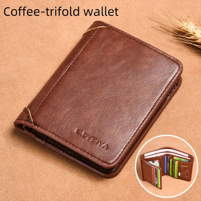 RFID Men Wallet PU Leather Blocking Trifold Wallet Vintage Thin Short Multi Function Id Credit Card Holder Male Purse Money