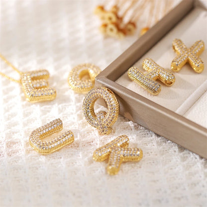 RAKOL Exquisite Copper Gold-plated Zircon Pendant American Minimalist Collarbone Chain 26 A-Z Balloon Letter Necklace For Women