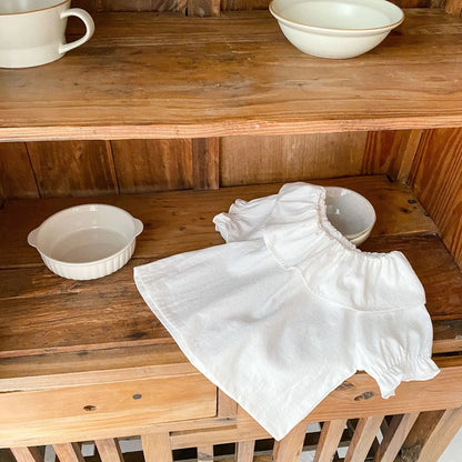 Baby T-Shirt, New Summer Trend For Boys And Girls, Versatile Ruffle Collar Short Sleeved Shirt, Top White Versatile Style