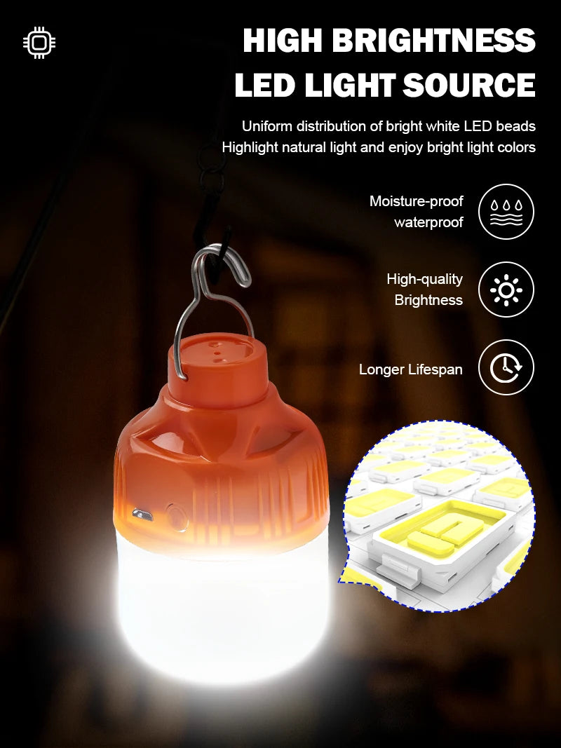 Outdoor USB Rechargeable LED Lamp Bulbs High Brightness Emergency Light Hook Up Camping Fishing Portable Lantern Night Lights