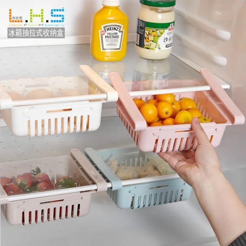 Fridge Organizer Drawer-Storage Rack Refrigerator-Storage Basket Flexible Expandable Storage Fresh Box Freezer Box Organize