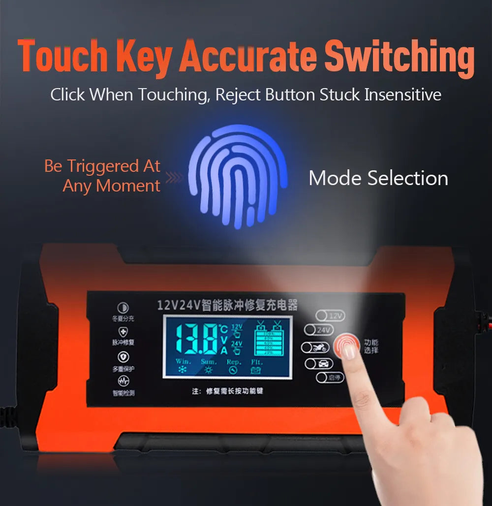 Car Battery Charger 10A 12V Automotive Battery Charger 24V 5A Car Accesorries Digital Display Detection Pulse Repair Car Charger