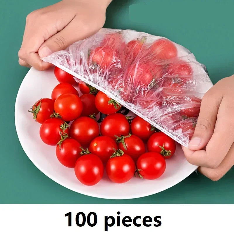 100pcs Disposable Fresh-keeping Cover, Plastic Food Storage Covers, Reusable Bowl Covers Stretch Lids, Elastic Cover Bag