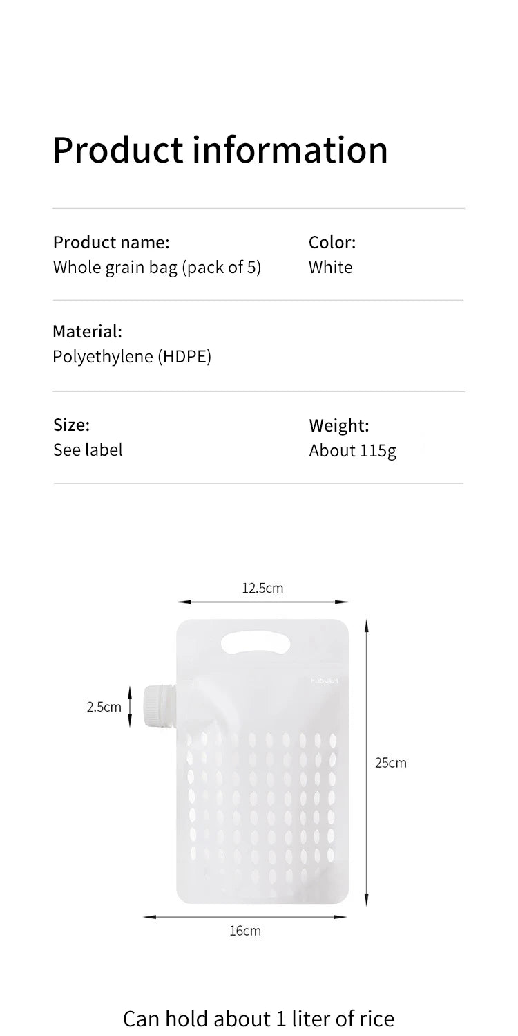 Food Storage Grain Bag Multigrain Pour Reusable Portable Bag Cereal Flour Bean Nut Rice Tea Powder Water Reusable Organizer Case