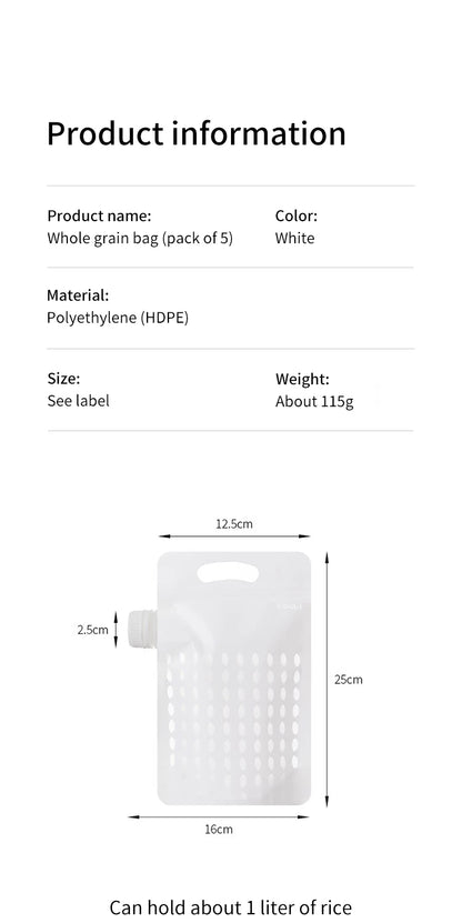 Food Storage Grain Bag Multigrain Pour Reusable Portable Bag Cereal Flour Bean Nut Rice Tea Powder Water Reusable Organizer Case