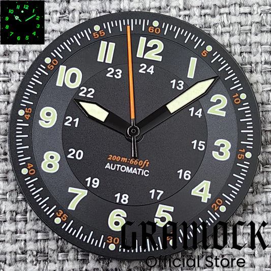Gramock Classics Sterile 29mm Pilot Black Watch Dial Part for NH35/36 ETA PT5000 Miyota Mingzhu DG ST2130 Movement Part Hand Set
