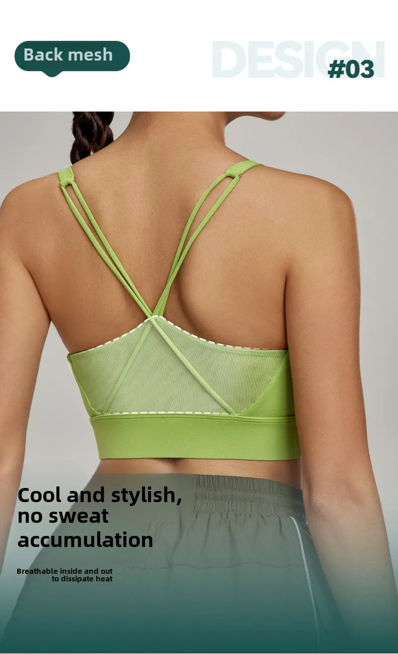 Sports Bra for Women, Shockproof Fixed Cup, Sexy and Beautiful Back, Breathable Fitness Bra with Chest Cushion