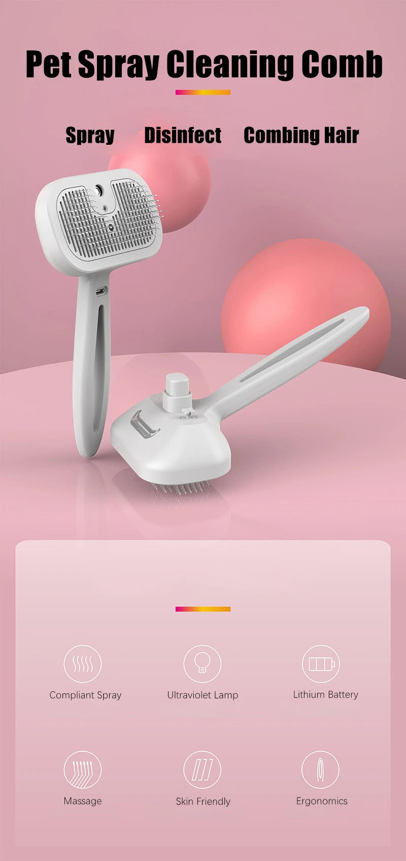 Type-c Rechargeable Pet Spray Disinfection Self-cleaning Comb Pet Massage Comb Steam Brush for Hair Care