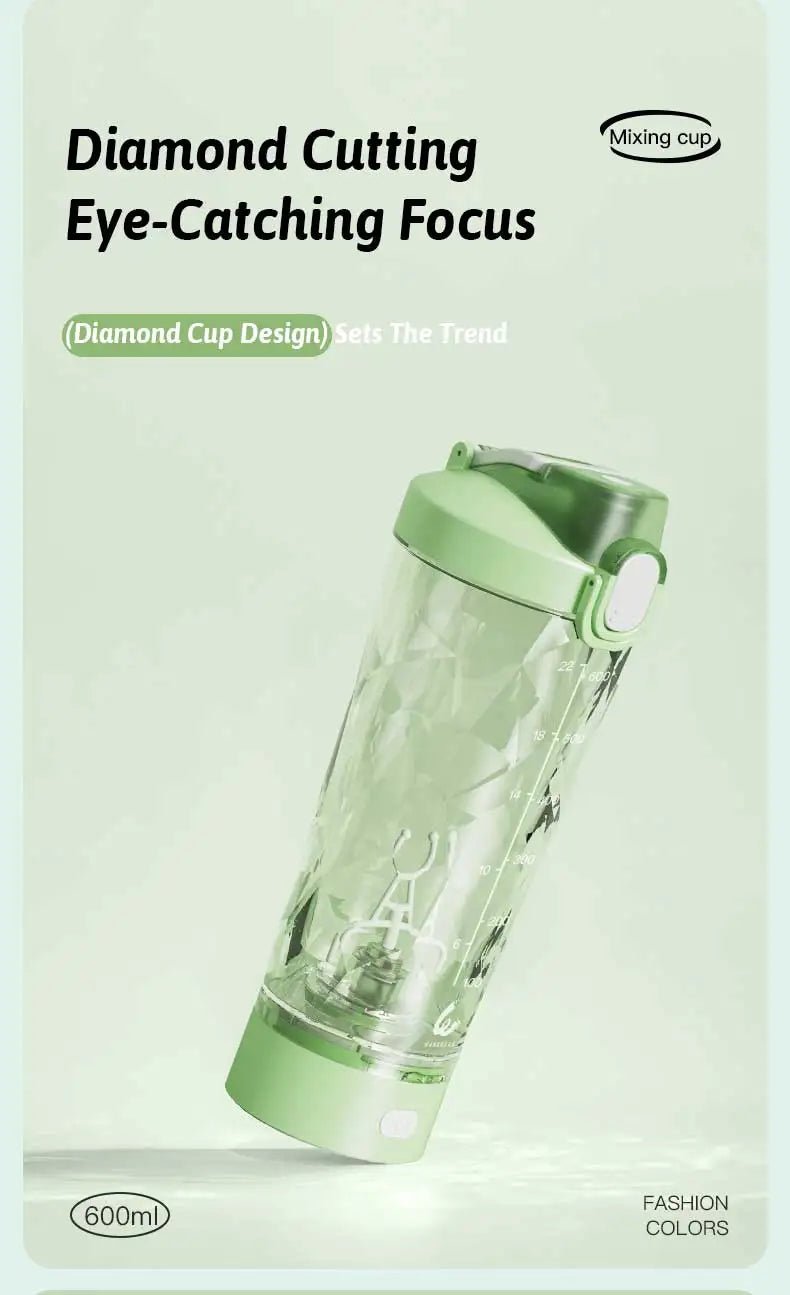 Portable Mixing Cup 600ml Protein Shaker Bottle Fully Automatic Blender Kettle USB Rechargeable Multipurpose for Gym Outdoor