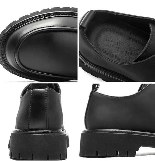 Men's Leather Shoes Black Round Toe Thick Sole Platform Male Casual Brogue Shoe Footwear Offer Designer Classic Original Retro