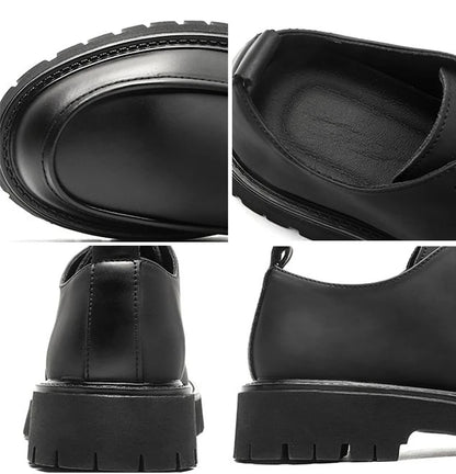 Men's Leather Shoes Black Round Toe Thick Sole Platform Male Casual Brogue Shoe Footwear Offer Designer Classic Original Retro