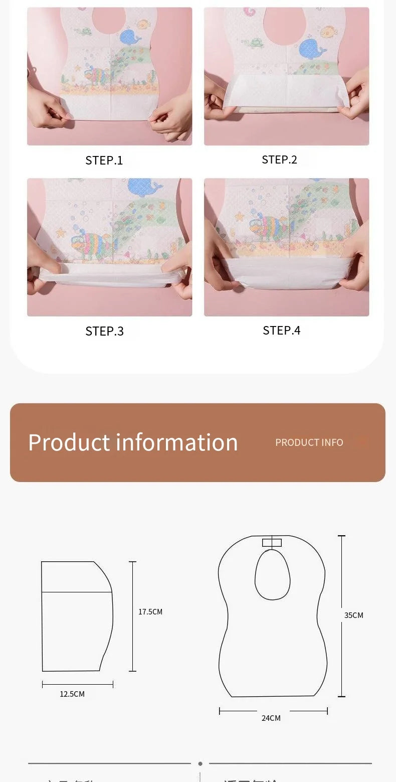 50-Pack Disposable Bibs for Babies Aged 6 Months to 2 Years Cartoon Bear Feeding Bib for Boy Girl Non-woven Drool Towel