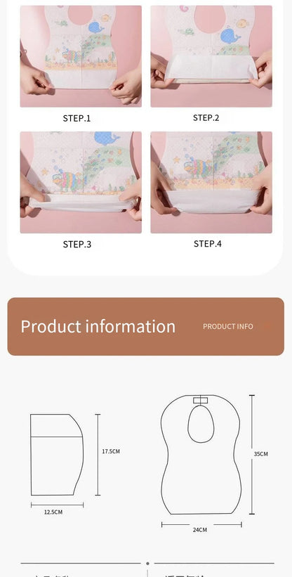 50-Pack Disposable Bibs for Babies Aged 6 Months to 2 Years Cartoon Bear Feeding Bib for Boy Girl Non-woven Drool Towel