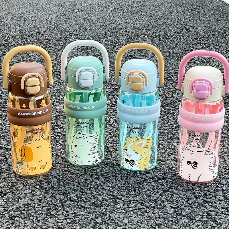 620ml Cute Water Bottle with Straw &Handle,Leakproof, Portable for Fitness & Outdoor Activities,Portable Sports Water Bottle for