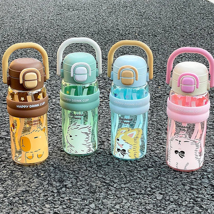 620ml Cute Water Bottle with Straw &Handle,Leakproof, Portable for Fitness & Outdoor Activities,Portable Sports Water Bottle for