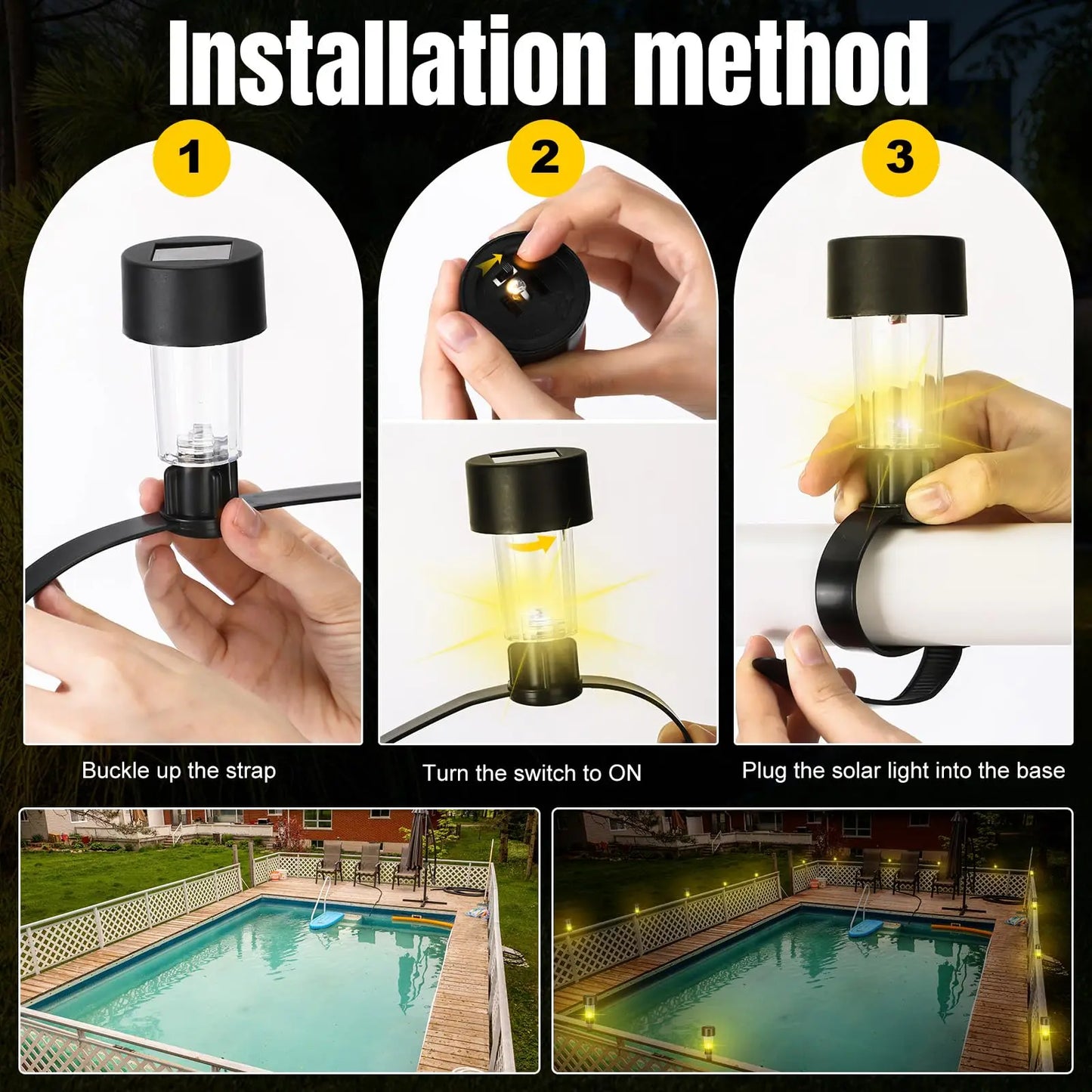 8 swimming pool solar lamps, waterproof solar lamps, outdoor swimming pool fence decoration, swimming pool accessories