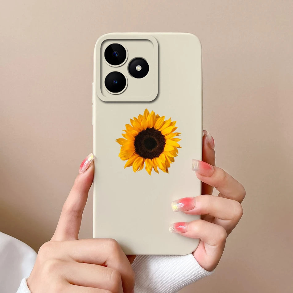 Case For Realme Note 50 Flower Painted Upgrade Lens Protection Soft Back Cover Model RMX3834 Liquid Silicone Phone Protectors
