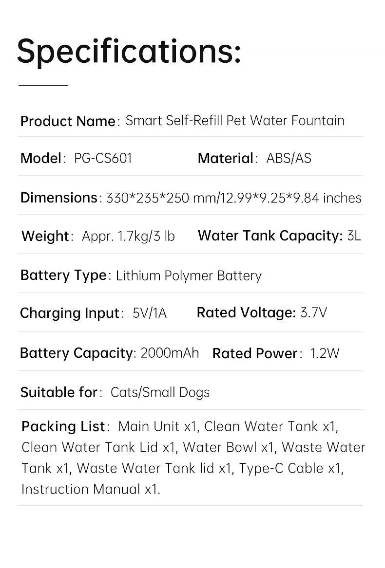 3L Dog Cat Water Dispenser, Pet Water Dispenser, Dumping Cat Water Dispenser, Running Water Charging Automatic Water Feeder