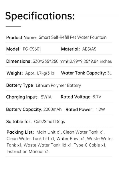 3L Dog Cat Water Dispenser, Pet Water Dispenser, Dumping Cat Water Dispenser, Running Water Charging Automatic Water Feeder