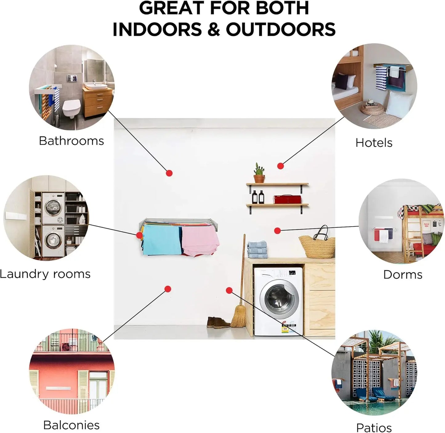 80cm Wall Mounted Laundry Drying Rack White Metal Clothes Drying Rack 5 Rods Space Saving Laundry Racks for Drying Towel Shoes