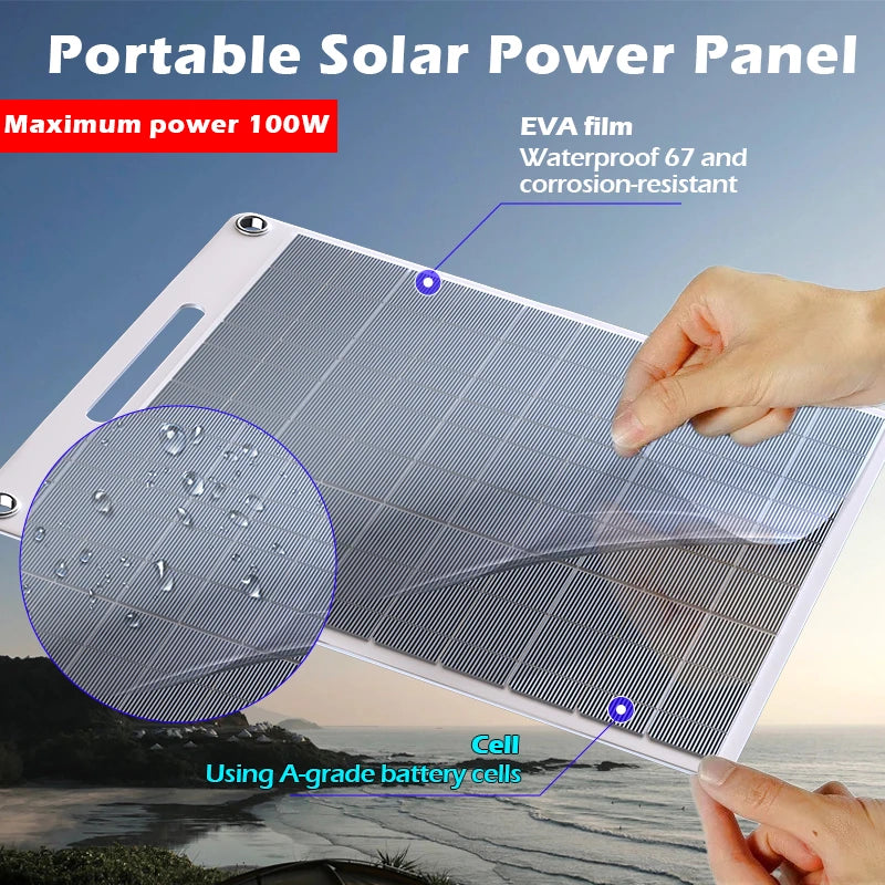 Portable Solar Phone Charger - 2 USB Ports 5V/2.4A Fast Charging for Outdoor Adventures & Emergency Power Supply