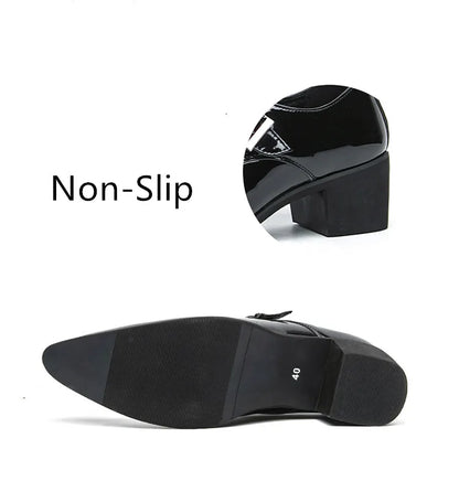 Luxury Black High Heel Men's Shoes Fashion Moccasin For Men Wedding Shoes Casual Dress Leather Pointed Toe Shoes Man Oxford Shoe