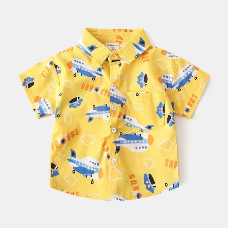 Fashion Baby Shirts 6 to 12 18 24 Months Toddler Boys Shirts Cotton Cars Lion Print Shirt for Boy Blue White Yellow Kids Clothes