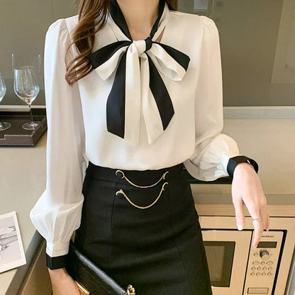 Elegant Office Blouses Women Chiffon Autumn Winter Korean Fashion Casual Streetwear Blusas Mujer Puff Sleeve Ladies Tops Shirts
