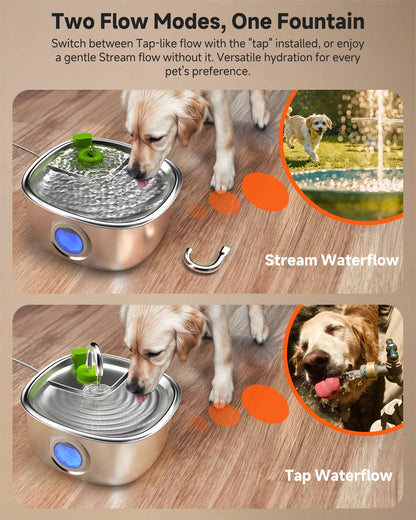 Apetdola 7L/236oz Dog Water Fountain Stainless Steel Dog Water Bowl Automatic Pet Drinker Water Dispenser for Multiple Pets