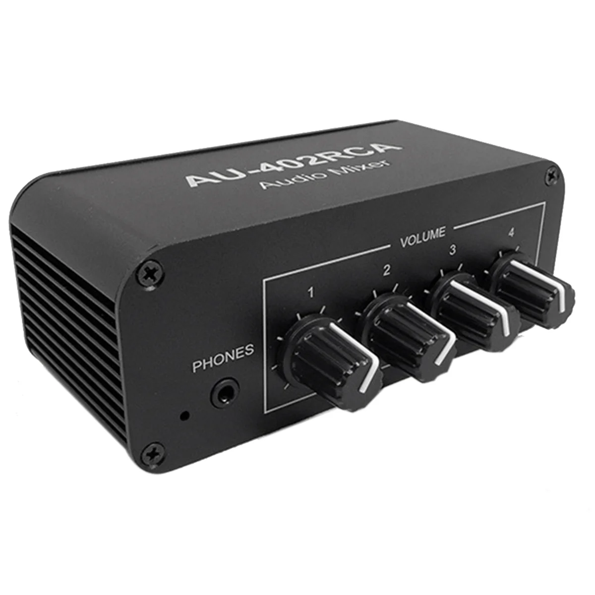 AU-402RCA Stereo Audio Mixer Multi-Channel Audio Source Reverberator Volume Control 3.5mm Headphone Driver 4 Input